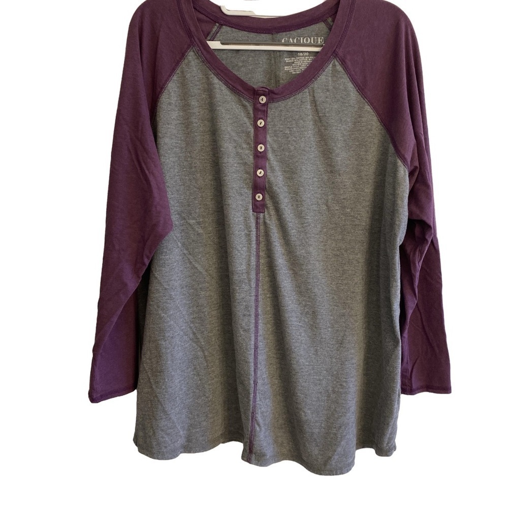 Cacique Lane Bryant Sleepwear Henley Raglan Sleep Shirt Top Plus Size 18/20